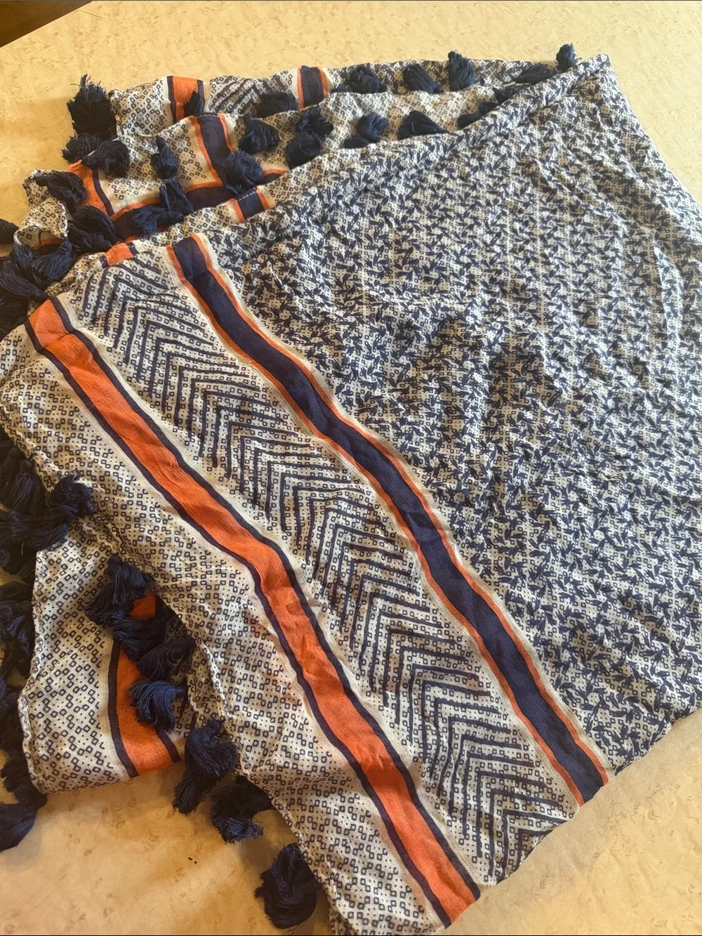 Navy and Orange Patterned Decorative Throw Blanket